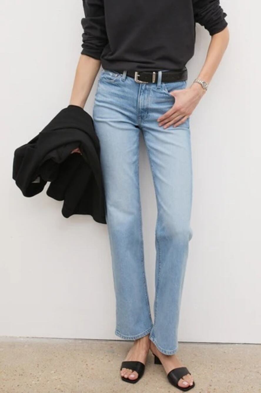 AYR The Roadie Jeans Wide Leg Full Length High Rise Straight Leg Blue Denim 32